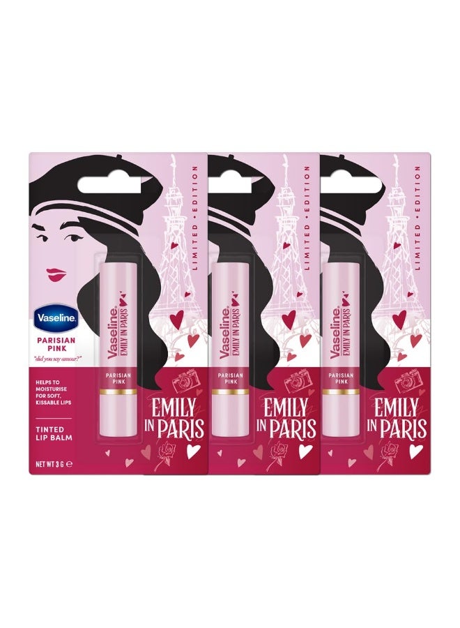 Vaseline Parisian Pink Emily in Paris Limited Edition Pink Tinted Lip Balm Stick 3g (Pack of 3) - Image 1